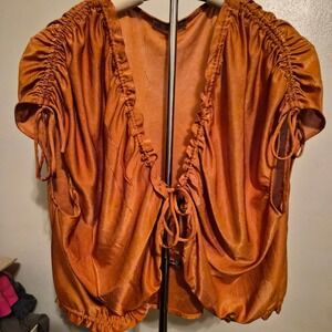 Zara Blouse W Size M Orange drawstring, cropped, boho chic, Y2K inspired‎